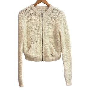 Abercrombie & Fitch Cropped Knit Cardigan Zip Front Off White Chunky Cozy Soft